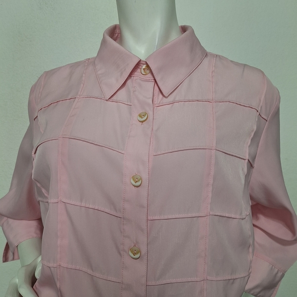 Kathy Che Pink Preppy Coquette 3/4 Sleeve Button Down Shirt Plus Size 14/16W - Picture 2 of 14